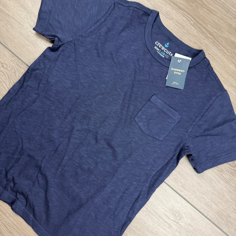 Crewcuts Boys T-Shirt Garment-Dyed Pocket Tee AJ061 Navy Blue L 10-11 New